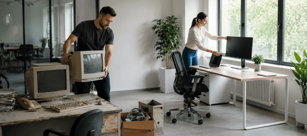 An office being set up with new equipment